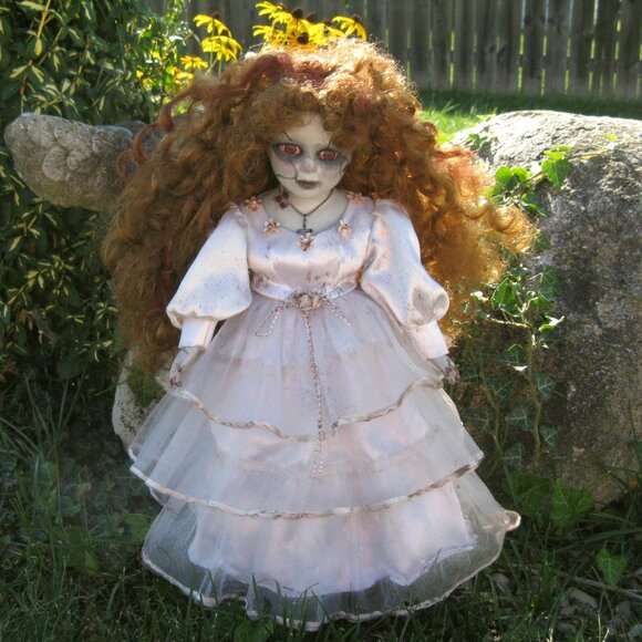 Custom Creepy Bride Doll Hand Painted Porcelain Halloween Art Gothic Horror OOAK - Picture 2 of 12
